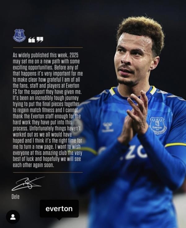 阿里告別埃弗頓：是時(shí)候開始新篇章了，感謝所有人對我的支持